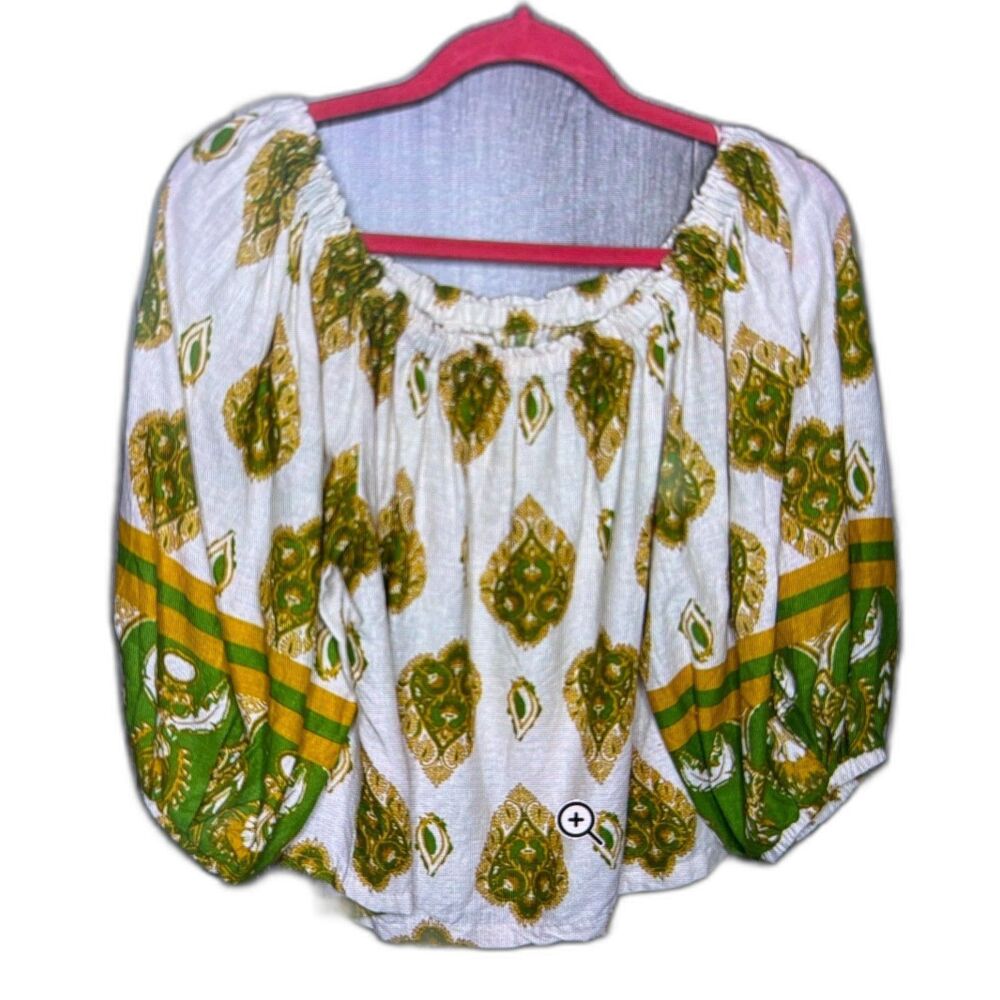 Haute Hippie Boho Off The Shoulder Top with Puff Sleeves Sz S